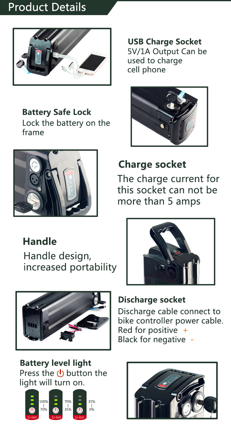 E-Scooter Elektro-Fahrrad Sliver Fisch 1000W 36V 10Ah 15Ah 20Ah Ebike Batterie