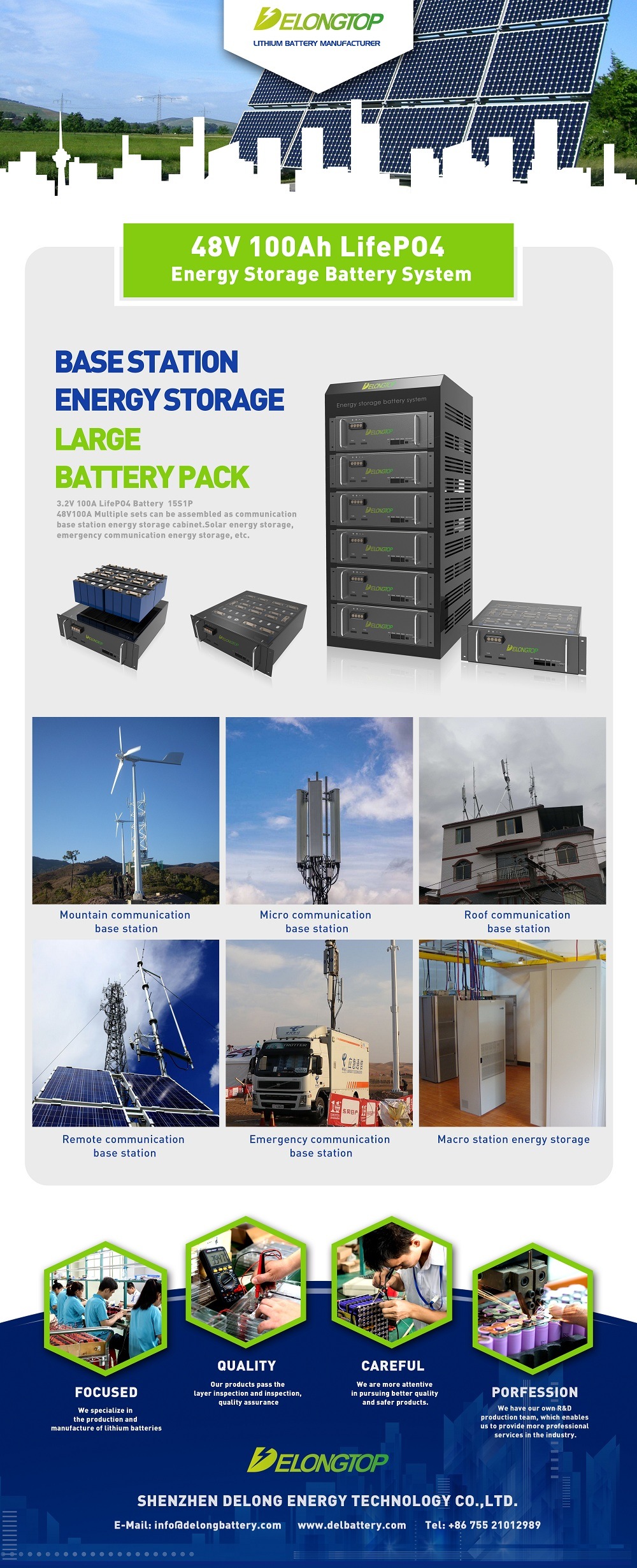 Deep Cycle LifePo4 Batteriepack 48V 100AH ​​Outdoor Communication Basisstation Solar Windsystem