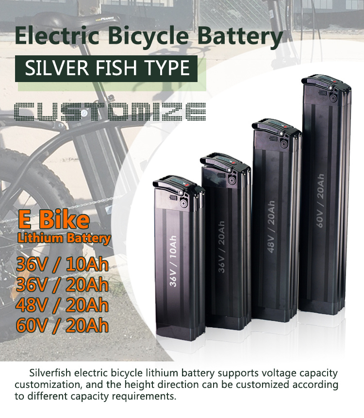 Ebike 24V 36V 48V 20Ah silberne Fisch-Fahrrad-Lithium-Ionen-Batterie-elektrisches Fahrrad