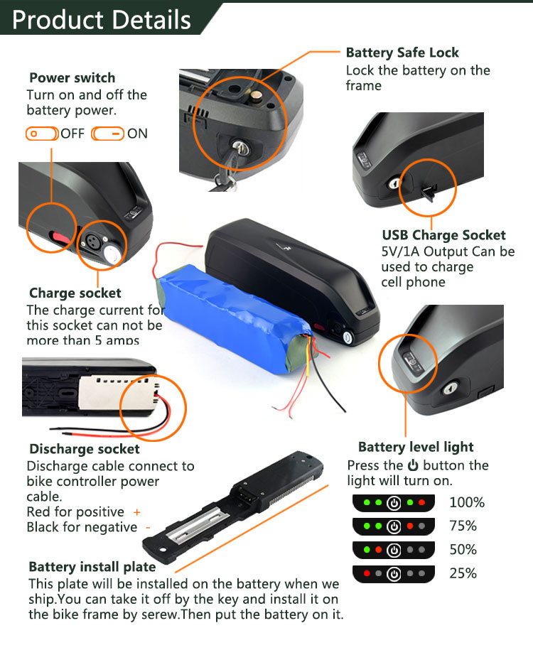 Batterie électrique 48 Volt Batterie électrique Batterie de vélo électrique Recharge de la batterie au lithium