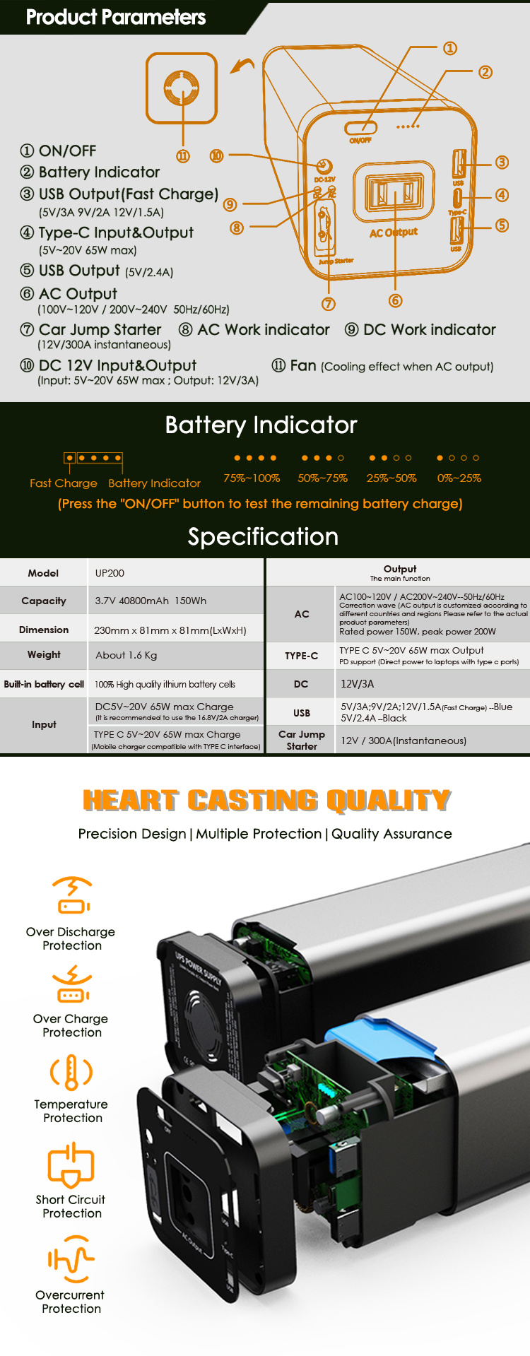 Version de l'UE Version AC Power Bank avec 220V 50HZ CE MSDS IEC PASSED SORTIE 12V pour ordinateur portable solaire extérieur