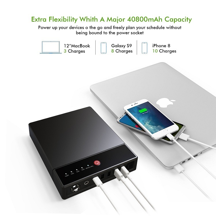 40000mAh Multifunktionale Solar-Wireless-Pd-Energien-Bank für Laptop mit vier USB-Ports Blitzlicht