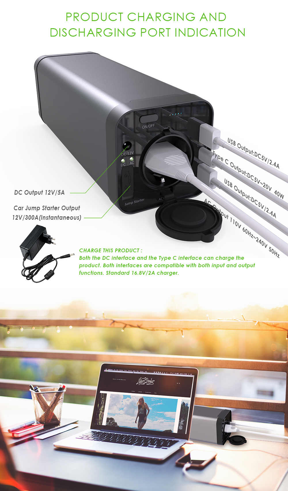 Tragbare Li-Polymer-Akku 40000mAh USB-Energien-Bank Versorgung Strom Laptop-Ladegerät