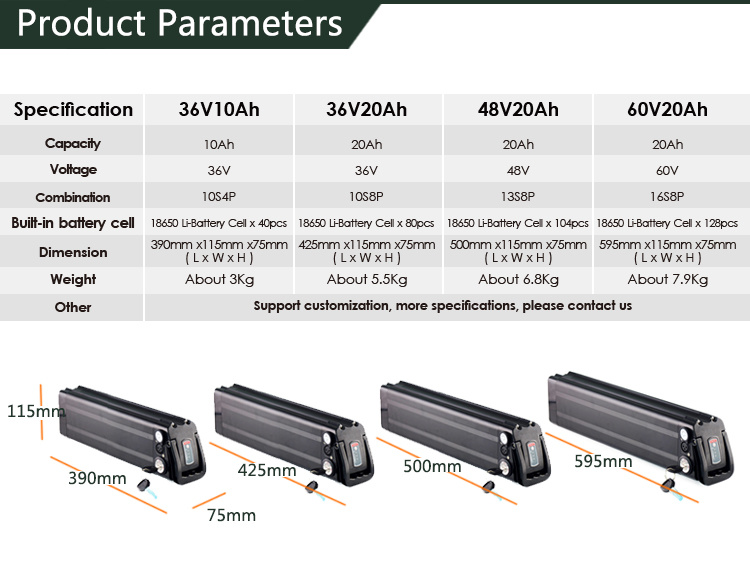 36V 10AH 15AH 15AH 18AH 500W batterie de poisson argent 36V poisson lithium poisson lithium