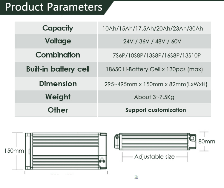 Batería trasera de 48V 20AH Ebike Battery Battery Pack de baterías de iones de litio