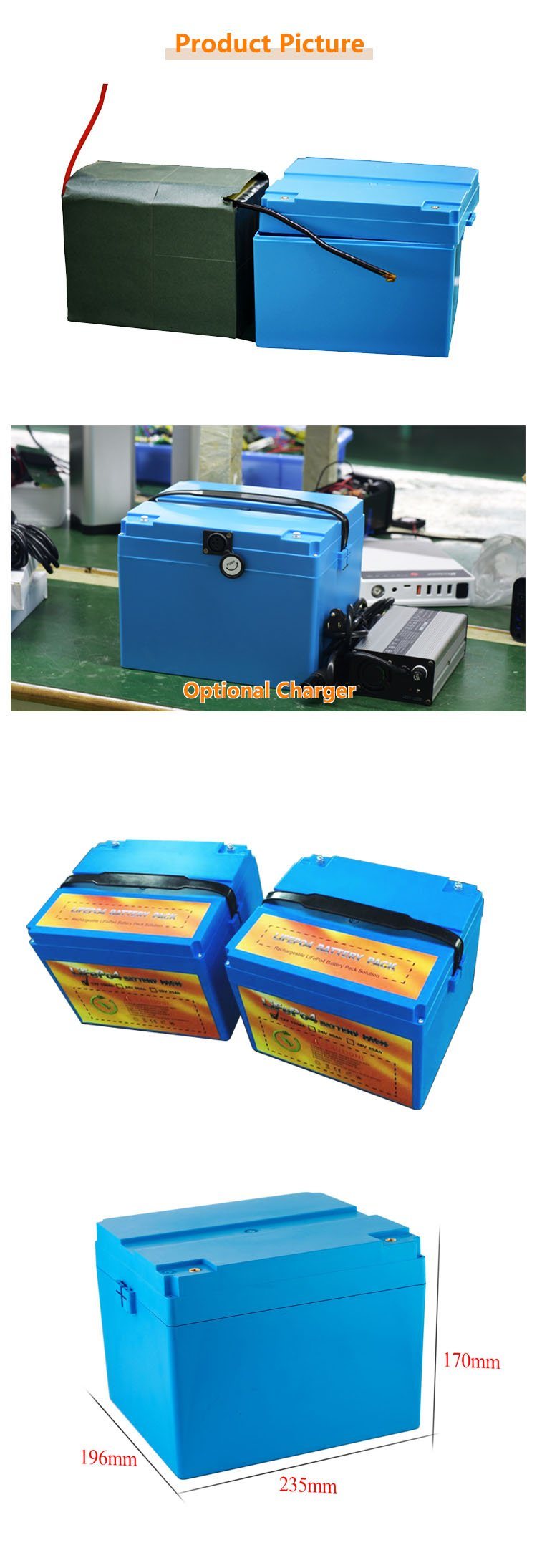 Paquete de baterías de litio de hierro fosfate12v 100Ah LIFEPO4 para motor DC / energía solar