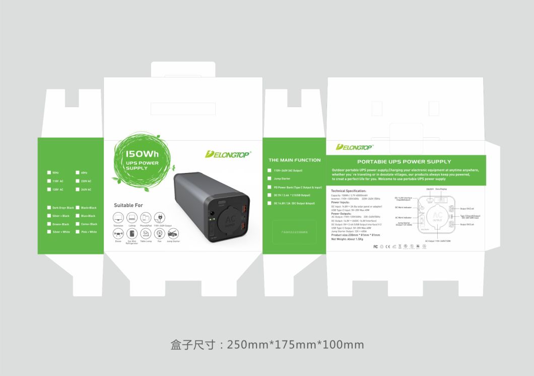 Neuer Element 110V / 220V Ausgang AC-Energien-Bank 40000mAh 150W Solarstrom-Ladegerät