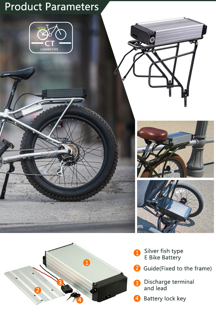 Batterie à vélos électriques, rack arrière de la batterie Ebike, batterie à vélo de lithium avec BMS et chargeur pour vélos de moteur de vélo de 1000W / 750W / 500W Vélo de montagne